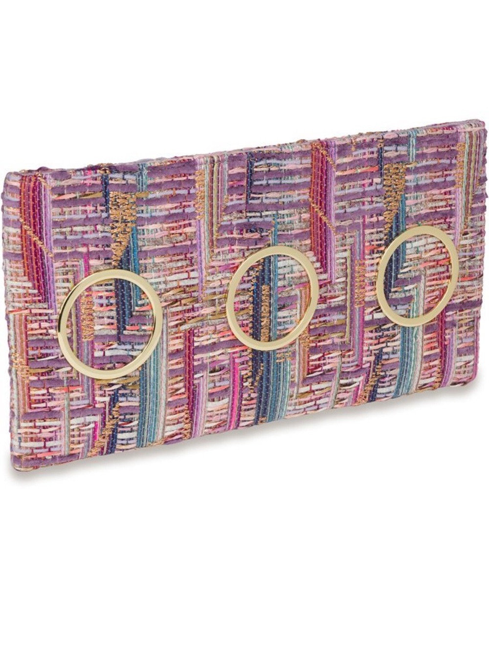 Multicolor woven clutch. -
